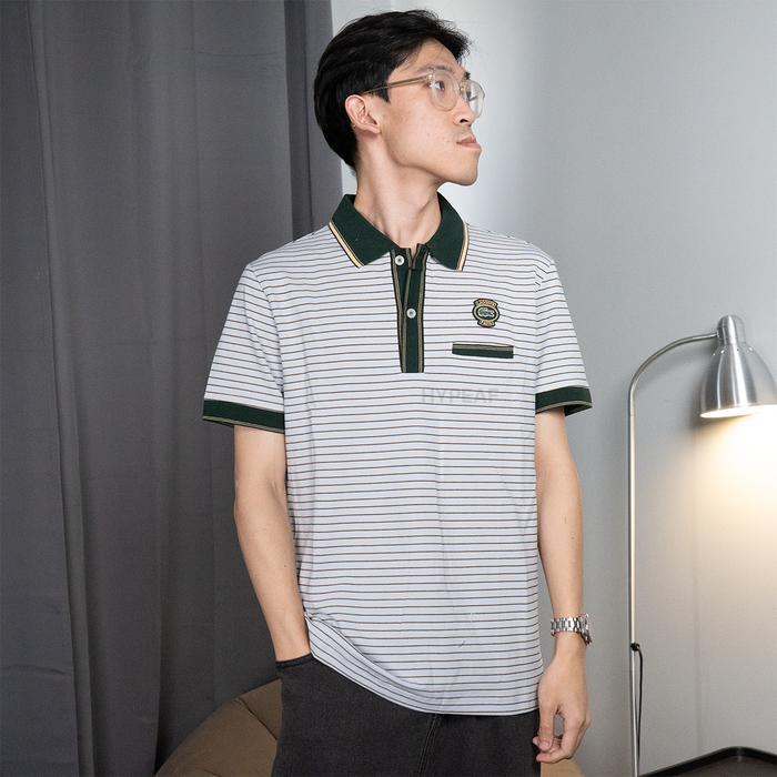 LACOSTE Striped Cotton Pique Heritage Badge Polo Shirt Authentic / Kaos Polo FP Original