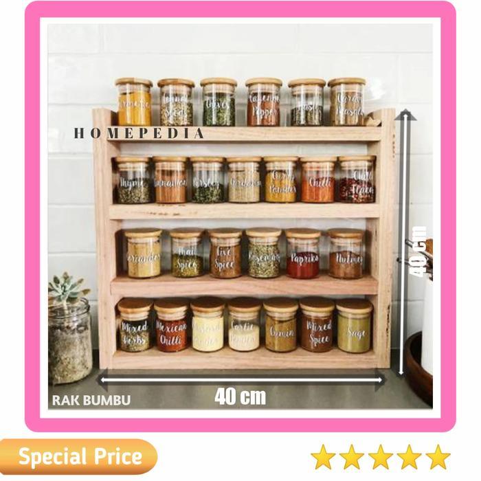 Rak Toples Kayu 4 Susun Rak Bumbu Dapur