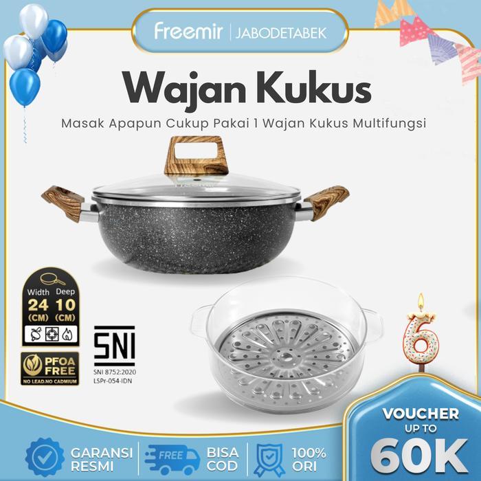 vowk- [Crehom] [Ready] Freemir Wajan Kuping 24 Cm Panci Soup Warna Hitam Anti Lengket &
