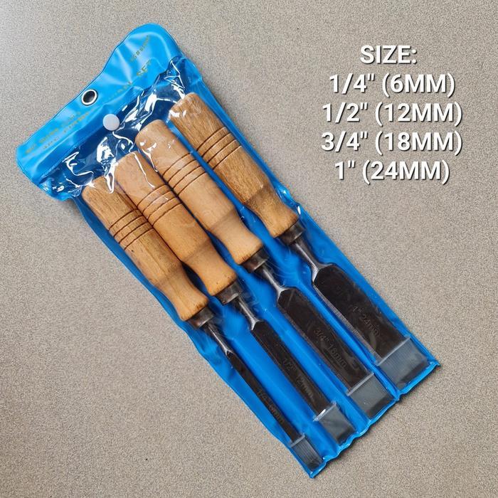 qerd- Pahat Kayu Set 4 Pcs Pipih Isi 4 Murah Kuat Tajam