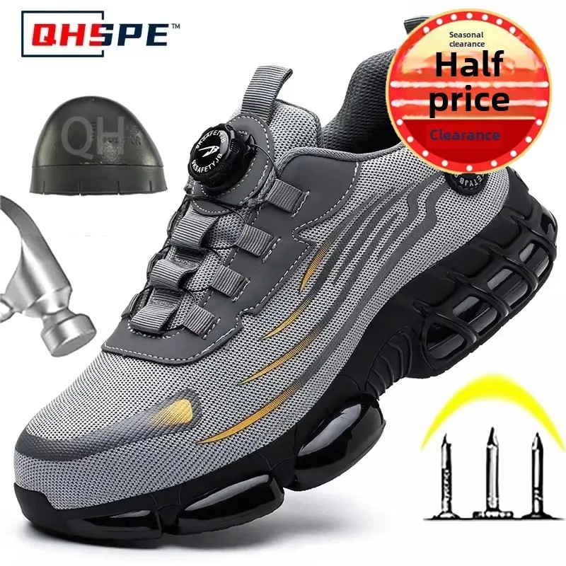 Rotating Button New Safety Shoes Men Anti-smash Anti-puncture Work Shoes Fashion Men Sport Shoes