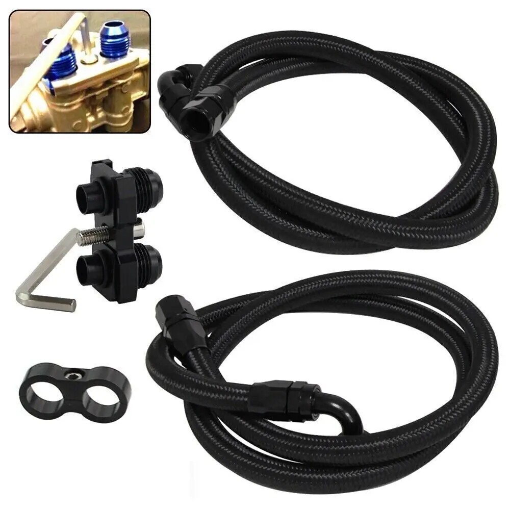 BLACK ENGINE PART A PAIR FUEL HOSE LINES + OIL COOLER ADAPTER FOR BMW E36 E46 M3 E90 E92 E93 335I