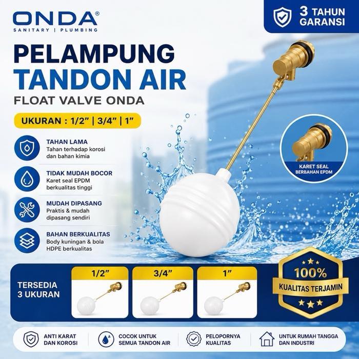 Pelampung Air Onda 1" Inch 3/4" Inch 1/2" Inch Tangki Toren Radar Otomatis Floater 1/2 Inch Manual