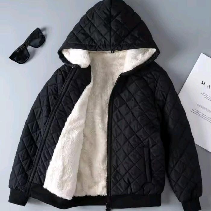 JAKET QUILTING DALEMAN BULU SHERPA TEBAL HANGAT JAKET MUSIM DINGIN UNISEX HITAM - MERAH M-XXL Pria W