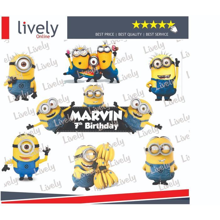 Terbaru Topper Hbd Happy Birthday Custom Nama Hiasan Cake Minion Set
