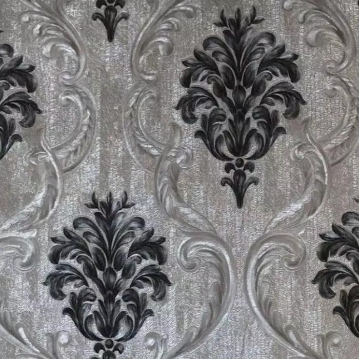 Wallpaper Dingding Silver Motif Batik Hitam Kangbang Premium-C205