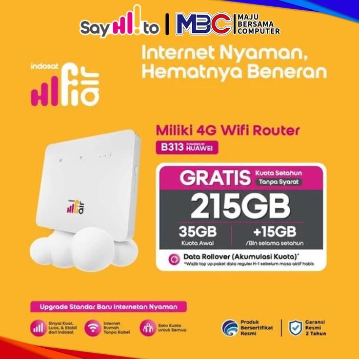 Modem Indosat Hifi Air B313 Wifi Router Wireless 4G Free Tri Indosat 215Gb - Router Simcard 4G