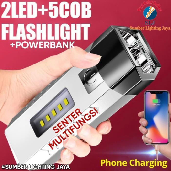 Senter Terang Senter Led 2 Mata Multifungsi Flashlight Dan Powerbank 10000Mah Senter Led Super