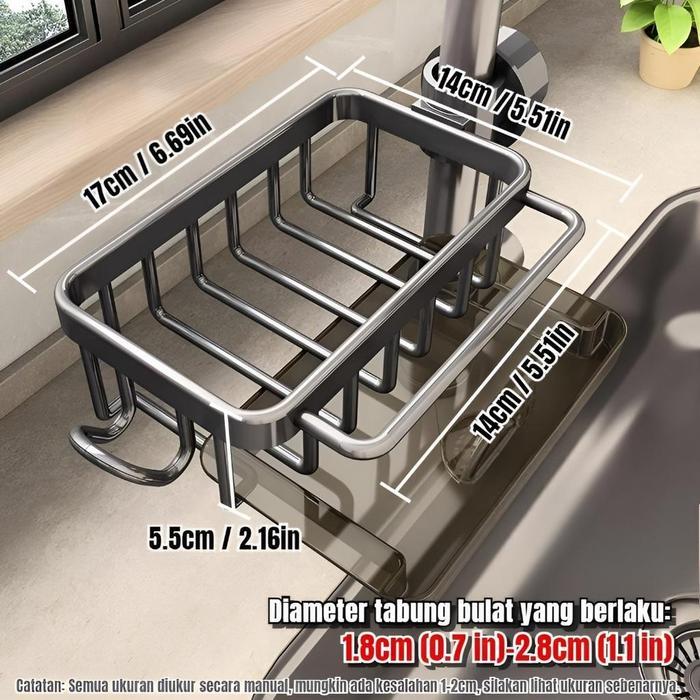 Rak Organizer Wastafel Dapur Tempat Sabun Spons Rak Aluminium Penyimpanan Tempat Kain Pencuci Piring