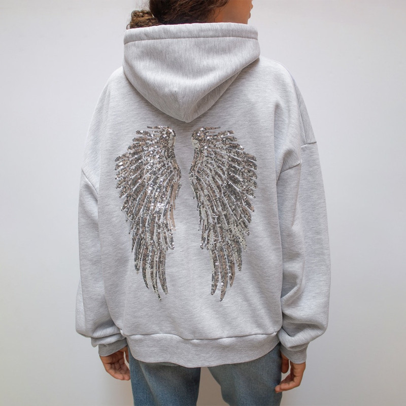 Y2K Retro Wings Sequin Hoodie Angel Wings Ornament Sweatshirt Harajuku Sweet Lady Casual Streetwear