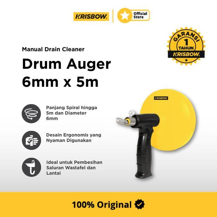 Krisbow Drain Cleaner 6mmx5m Drum Auger - Kuning Drain Cleaner Pembersih Saluran Drain Opener Sink