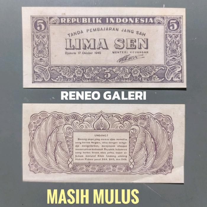 Flash Sale Mulus Asli 5 Sen Seri Ori 1 Tahun 1945 Seri Ori Uang Kertas Kuno 0,05 Rupiah Original