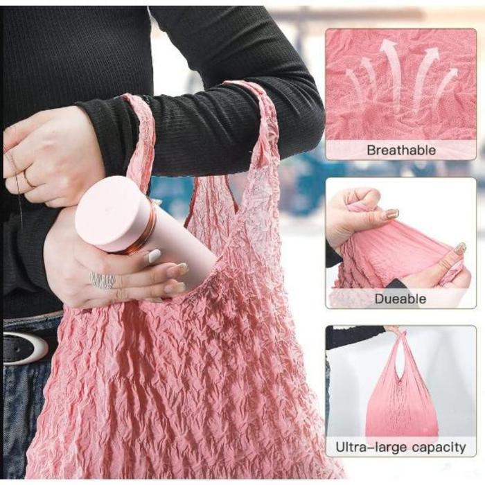 DISKON [READY] Tas Ajaib Viral Korea Eco Bag - Tas Belanja Lipat Stretch Bubble Ruffle Aesthetic