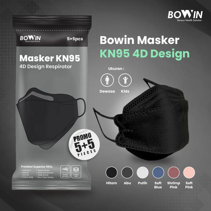 Bowin Masker Kn95 4D Design 95% Bfe Pfe (Masker Kesehatan Model Kf94)