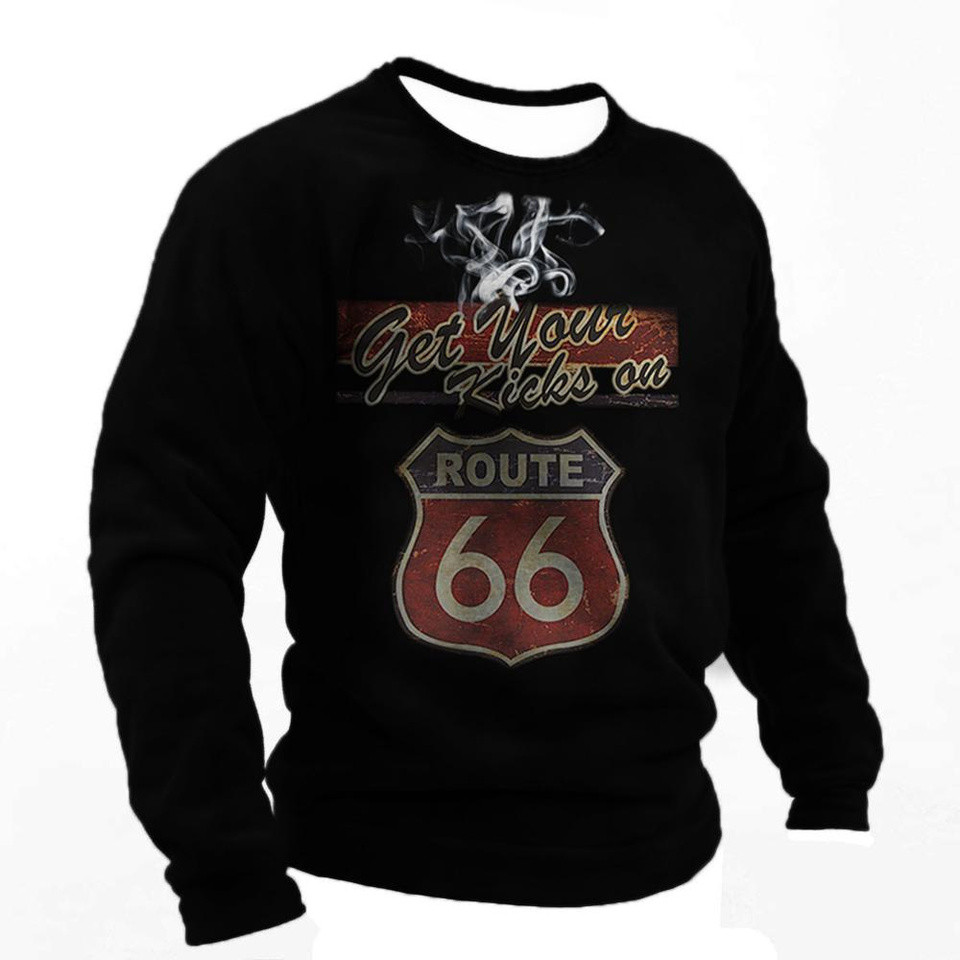 Lengan panjang Kaus Lengan Panjang Bermotif Route 66 Kaus Olahraga Amerika Retro Kaus Bersepeda Luar