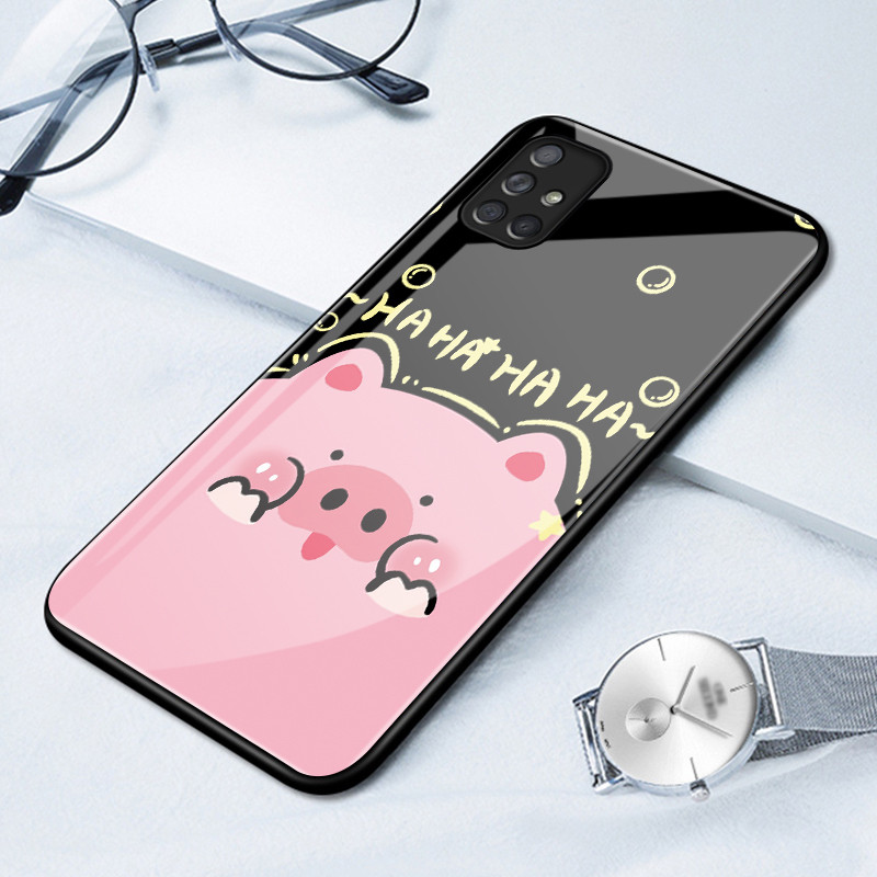 Casing Hp Untuk Samsung A71 4G A71 5G Case Babi Pink Funny Kasing Kaca Cesing Anti Slip Kesing Tempe