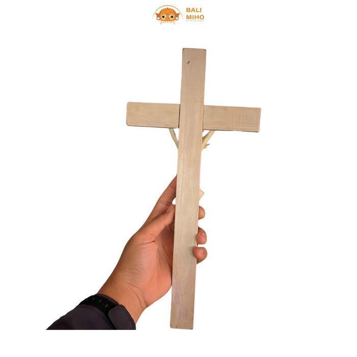 Pajangan Dinding Salib Yesus 18 x 37 cm - Dekorasi Salib Yesus Kayu - Keranjinan Tangan Salib Yesus