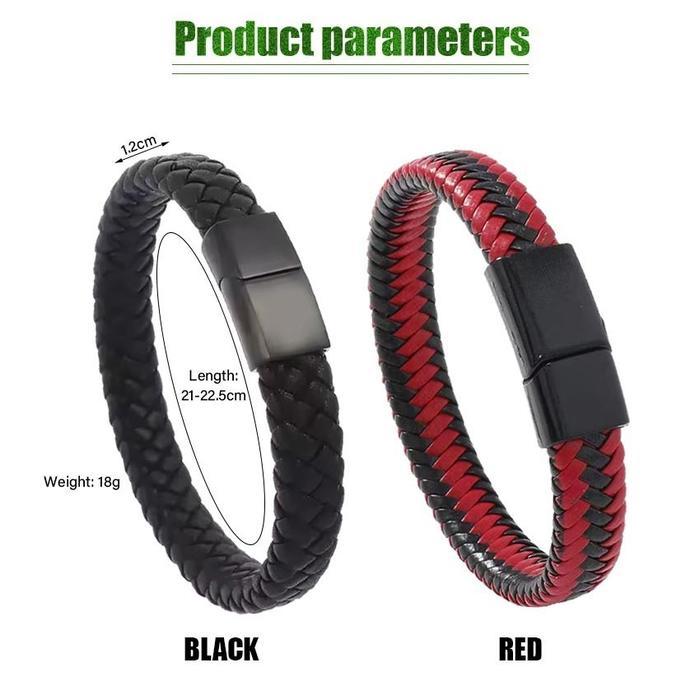 Gelang Pria Modis Tali Kulit Tenun Vintage Tali Kulit Gelang Gesper Magnetik Sederhana Gelang Couple