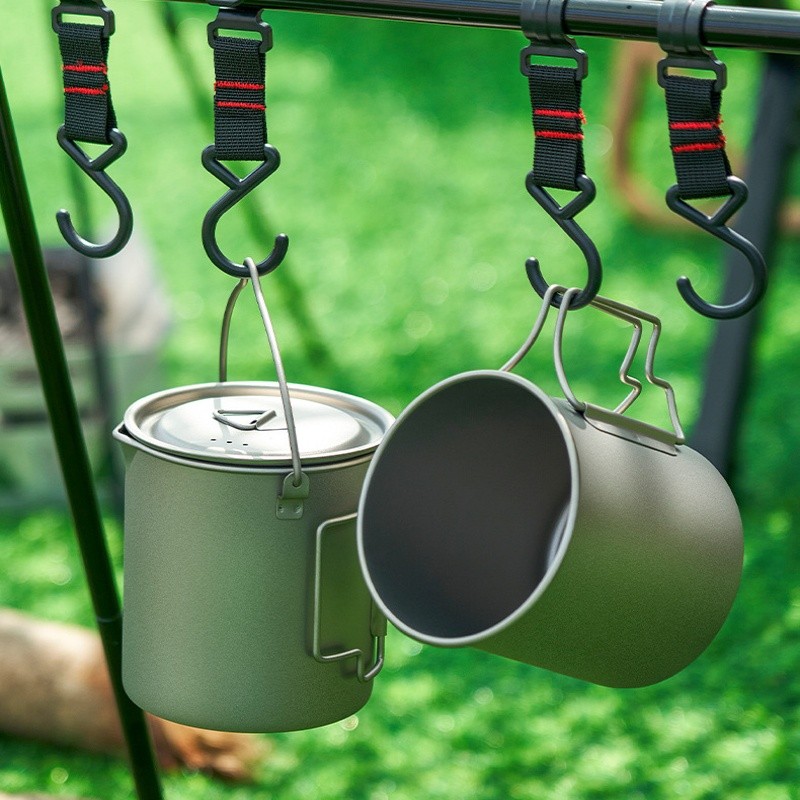 Titanium amping ookre Set with Folding Mug 420ml750ml and 750ml Pot, Portable Outdoor Kit for Hiking
