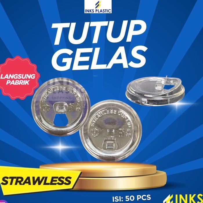 READY STRAWLESS FLAT LID PET TUTUP GELAS STRAWLESS LID CUP PLASTIK