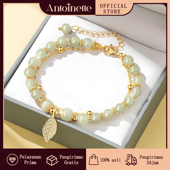 Antoinette Jewelry Gelang Wanita Silver 925 Gelang Wanita Giok - Desain Daun Mewah, Hadiah Ulang