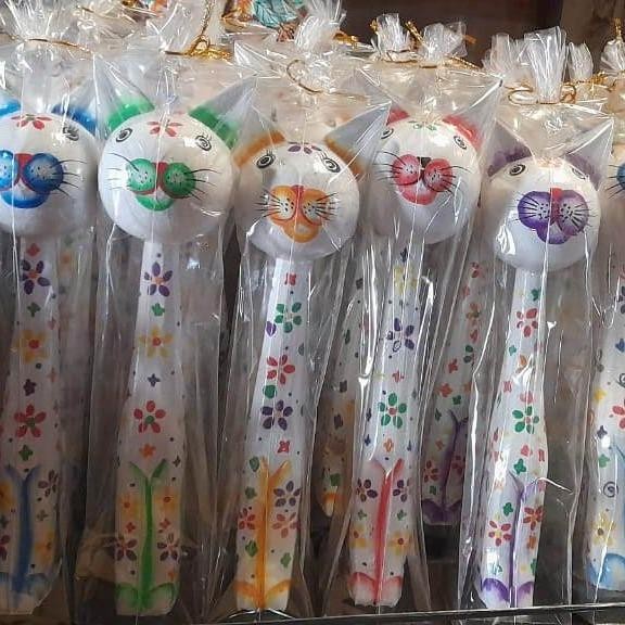 ~~~] Patung kucing botol 30cm bahan kayu lukis handmade Bali