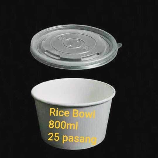 Paper bowl Food grade(Rice bowl)800ml+lid isi 25 Set