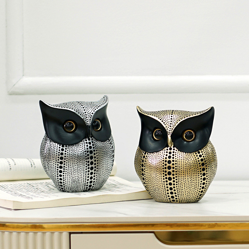 SAAKAR Resin Dot Owl Model Figurines for Interior European Art Animal Statue Decoration Home Office 