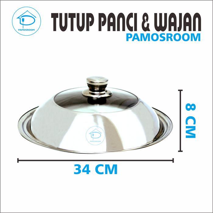 Pamosroom Tutup Wajan Kuali Panci 34 Cm Tutup Wok Pan Enamel Stainless Dengan Kaca 34Cm