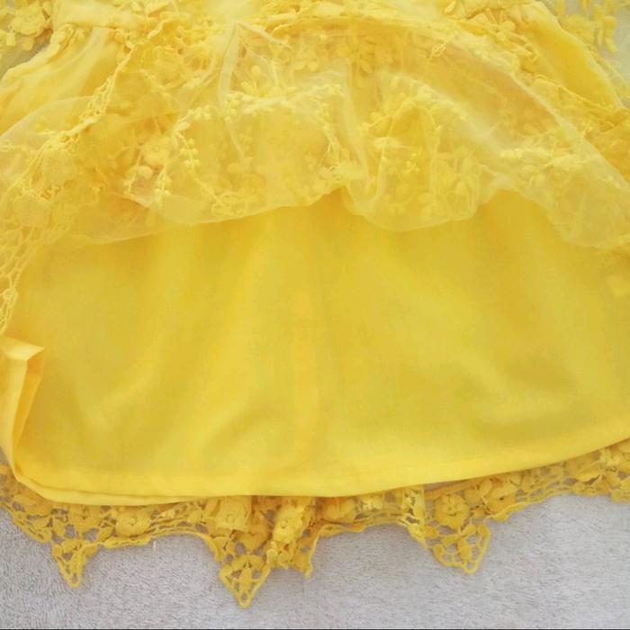 Dress Brukat Anak Putih Pink Biru Kuning 4-10Th Lengan Panjang Gaun Pesta Lace Brokat Impor Premium