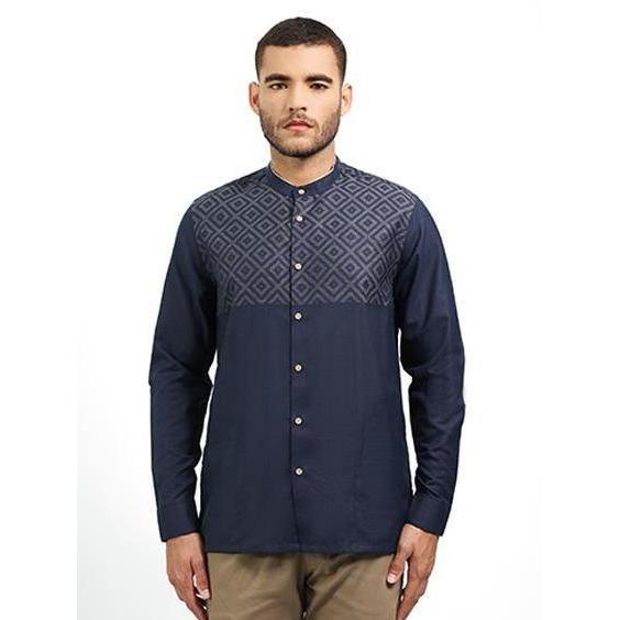 DISKON Kemeja Koko Lengan Panjang Pria BAHRI-NAVY READY STOCK