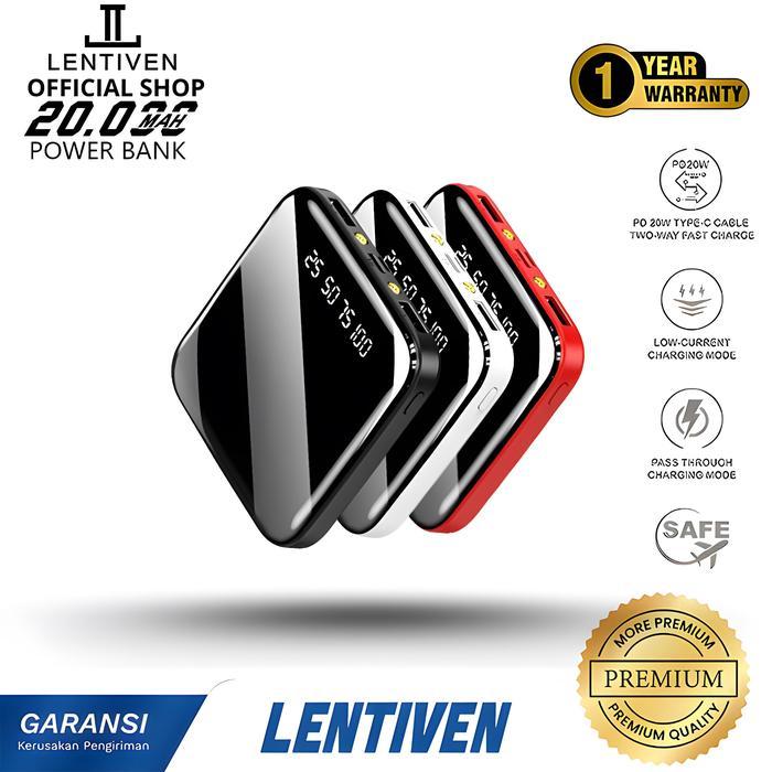 jwvb- Lentiven 20000Mah Mini Powerbank Mirror Screen Digital Display Powerbank 10001-20000
