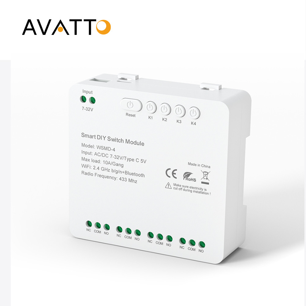 Avatto Tuya Wifi Diy Switch Ule,Smart 4 Channel Inching Relay Light Curtain Garage Door Controller