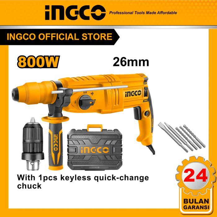 MESIN BOR ROTARY HAMMER 26MM 800W + ADAPTOR RGH9028-2 INGCO