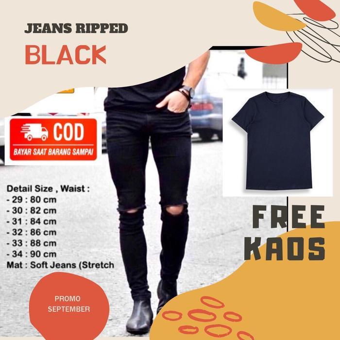 awvn- Celana Sobek Dengkul Pria Free Kaos