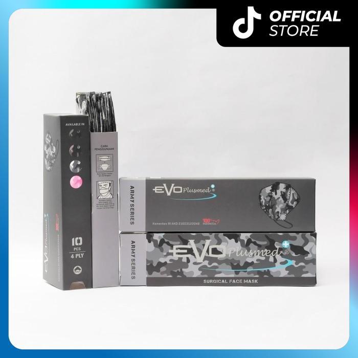 EVO Plusmed - Masker 4D Duckbill 4ply ARMY Earloop Surgical Mask