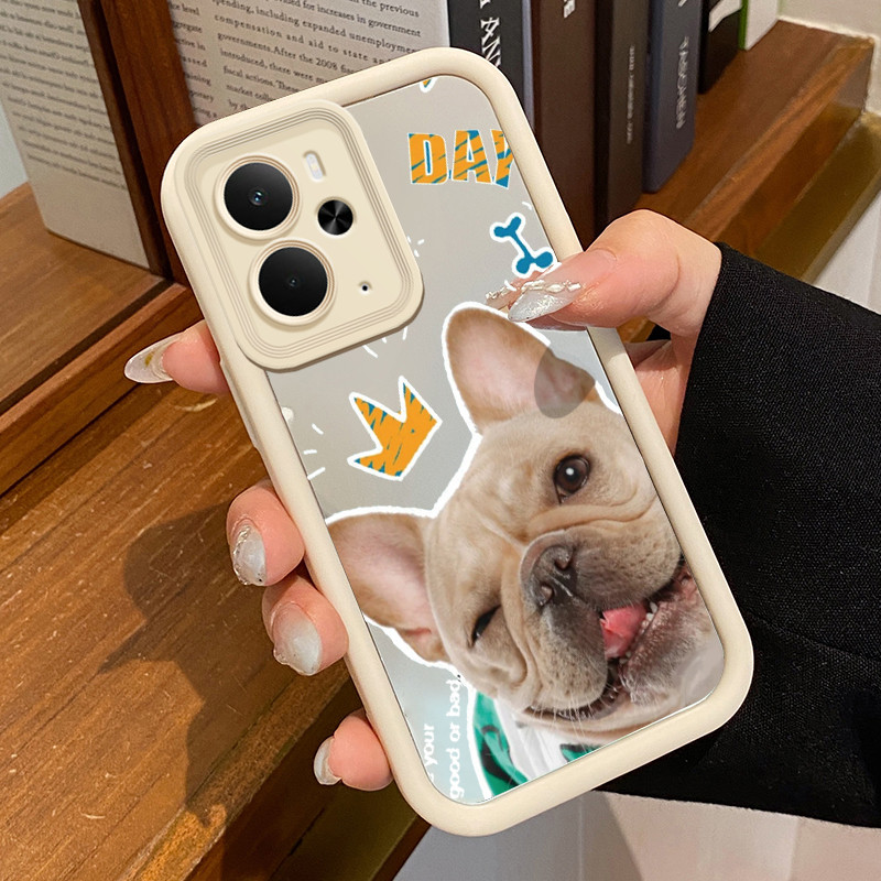 Casing Hp Untuk Realme 14 5G 14T 5G Case Keras Lubang Halus Bahan Foto anjing French Bulldog Cermin 