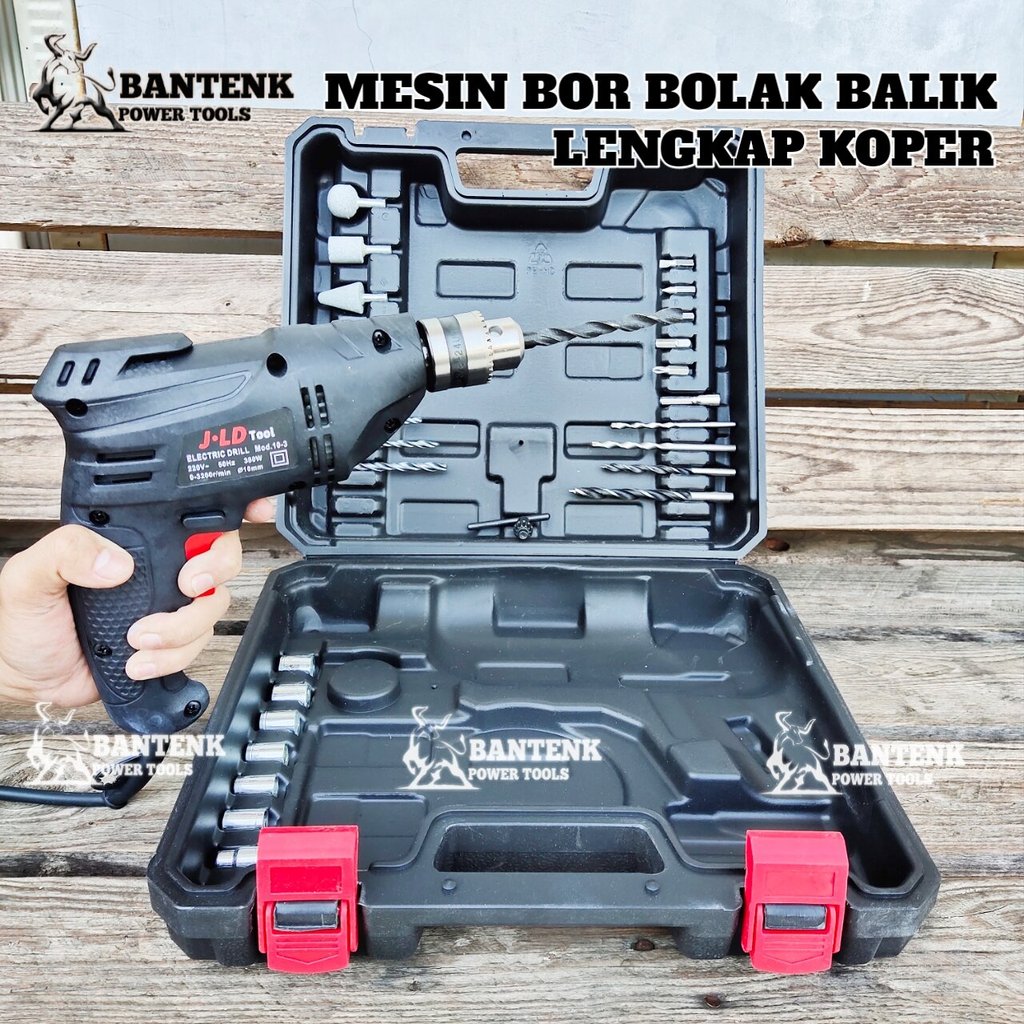 JLD TOOL [PENGIRIMAN CEPAT]. MESIN BOR BOLAK BALIK 10-3 LENGKAP 13PCS MATA BOR BOR BOLAK BALIK. MESI