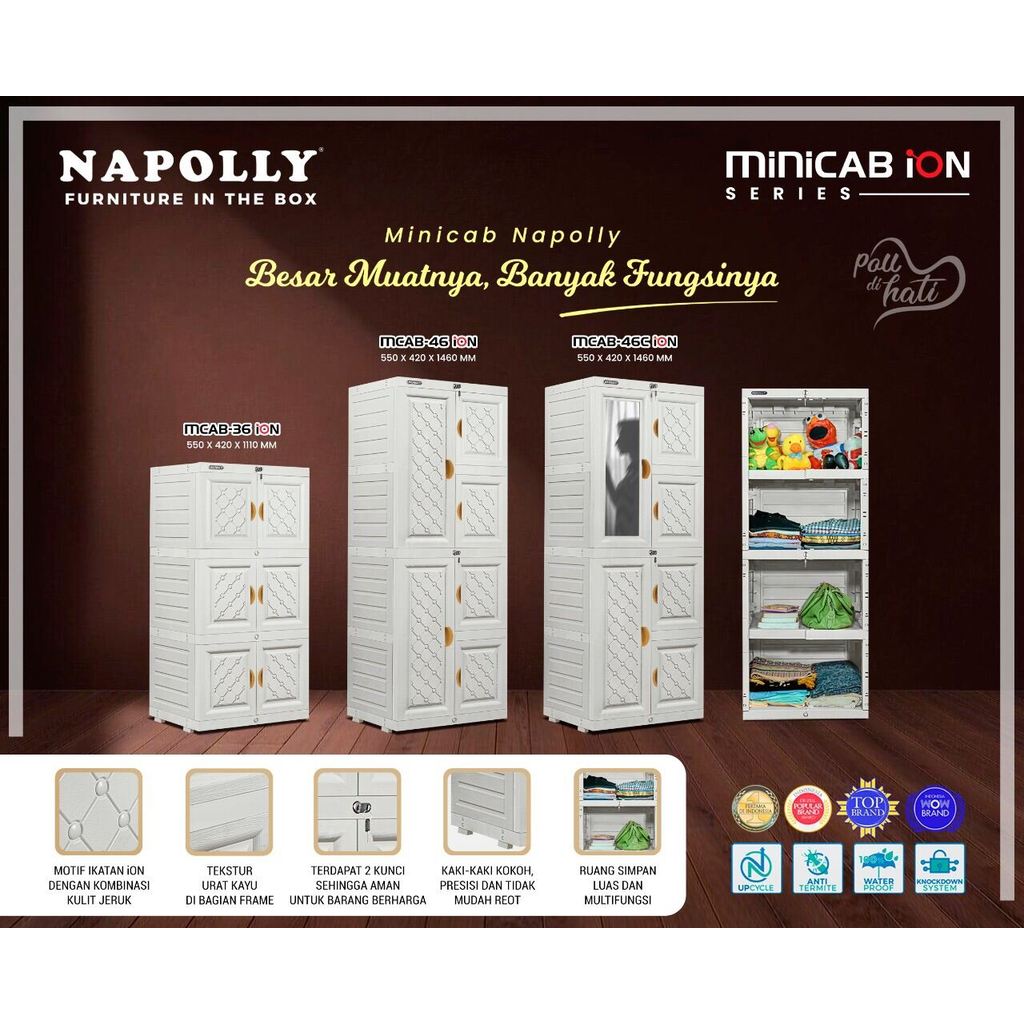 LEMARI PLASTIK LEMARI PAKAIAN RAK PLASTIK NAPOLLY LEMARI MINIMALIS PUTIH