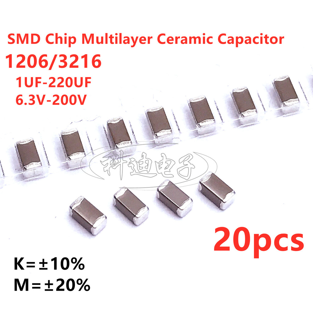 20pcs 1206 3216 SMD Capacitor 1UF 2.2UF 4.7UF 10UF 22UF 47UF 100UF 220UF 10V 16V 25V 35V 50V 63V