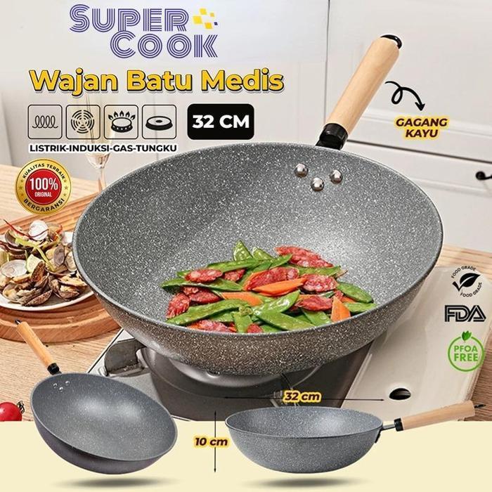 Supercook Wajan Batu Medis Fry Pan YY2201 32cm Wajan Penggorengan Anti Lengket yang Berkualitas - Wa