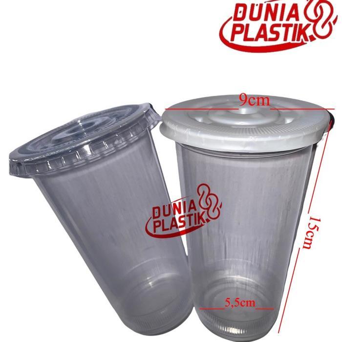 Ada Stok isi50pcs 22oz PUSPAN + TUTUP DATAR bening butek cup besar tinggi unik