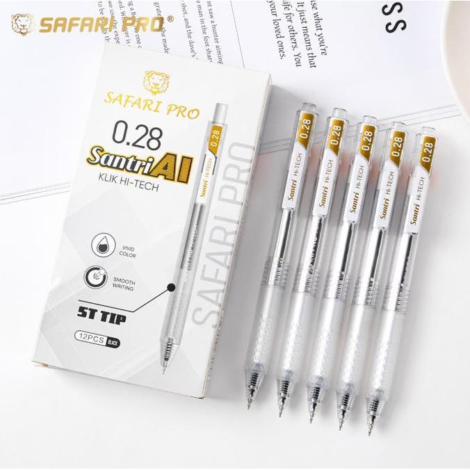NEW (12pcs) Hitam Pulpen ballpoint pena polpen Hi-Tech hitech 0.28 mm murah bagus Safari Brand