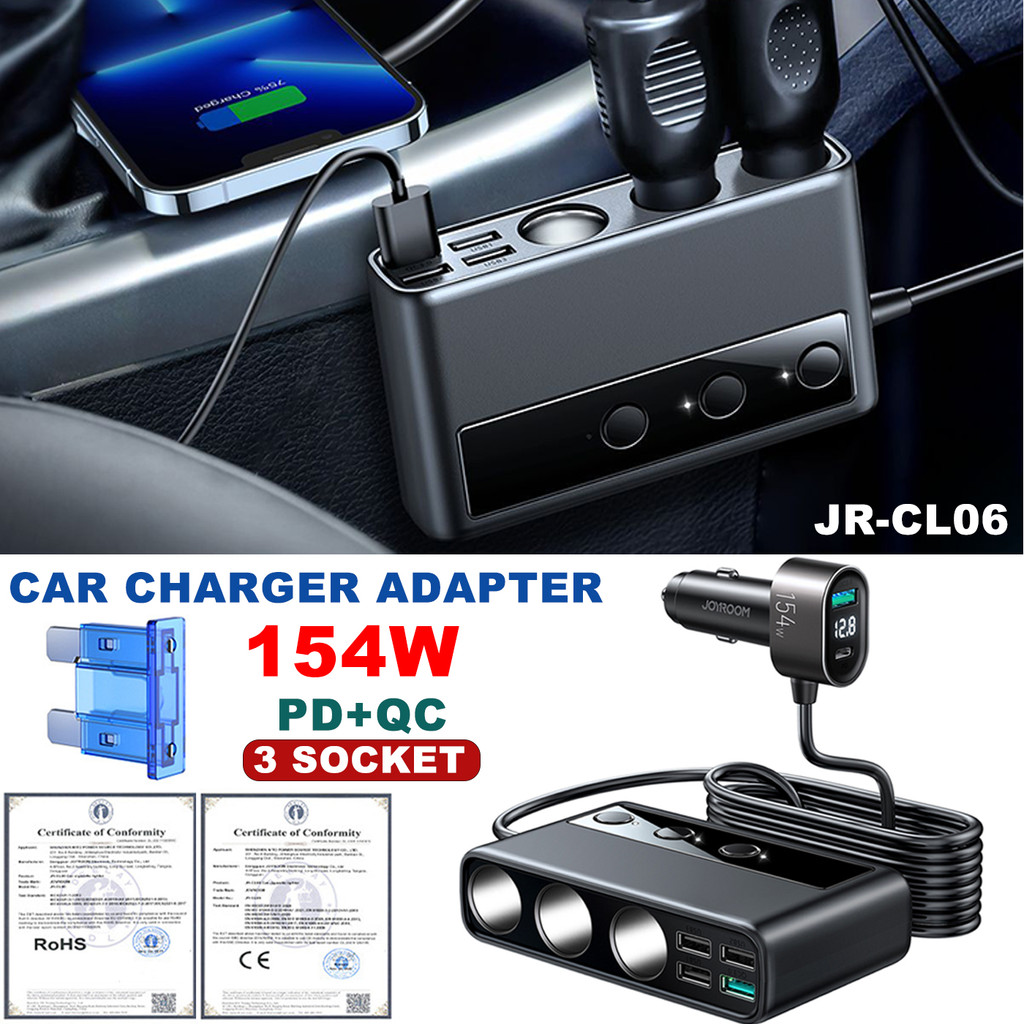 154W Car Charger Adapter Cigar Jack Multi Socket 9 in 1 PD 3