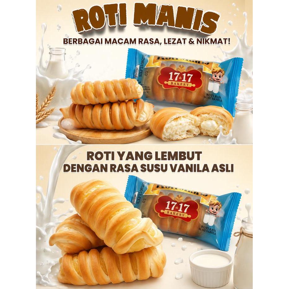 BIG SALE COD (HALAL)1717 Bakery Roti Halal cokelat margarin keju SUSU VANILLA Food Selai Kedai