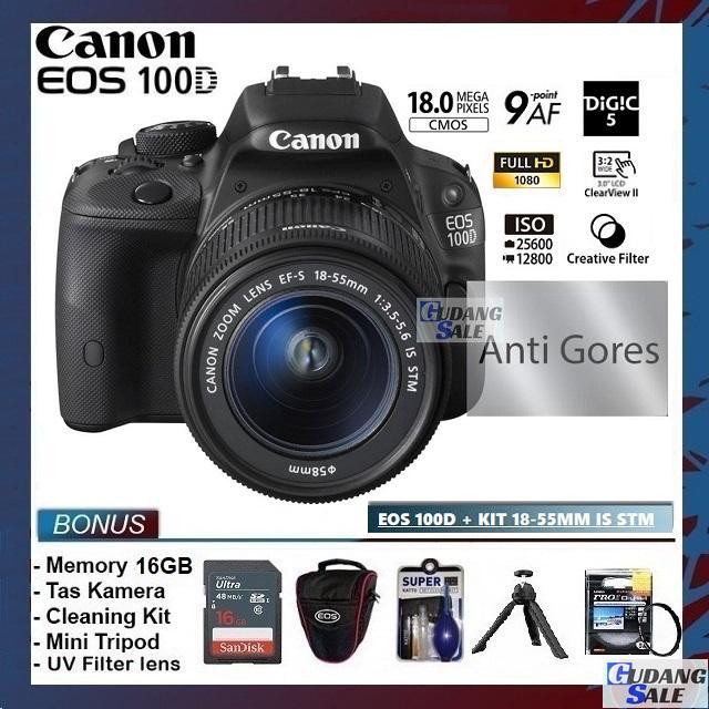 New Kamera Canon Eos 100D + Lensa Kit 18-55Mm Is Stm - 1 Tahun 1200D Terbaru 