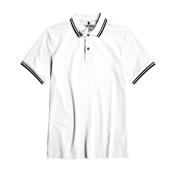 Thad Grond - Polo T-Shirt Lis Kerah Polos, Polo Seragam Pria Wanita Baju - putih lis hitam, S