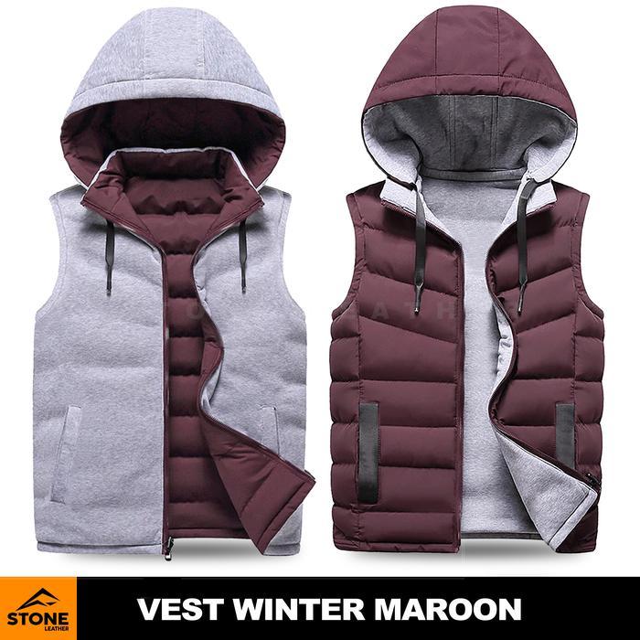 Eiger Sportwear - Stone Leather Jaket Rompi Motor Pria Casual Vest Winter Maroon