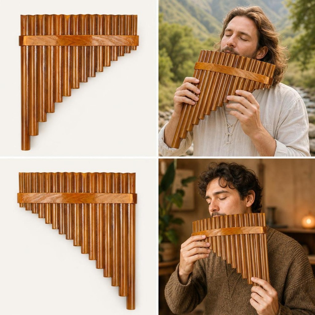Bamboo Pan Flute with Bag 15Pipe Pan Flute Panpipes Traditional Wind Instrument High Quality for