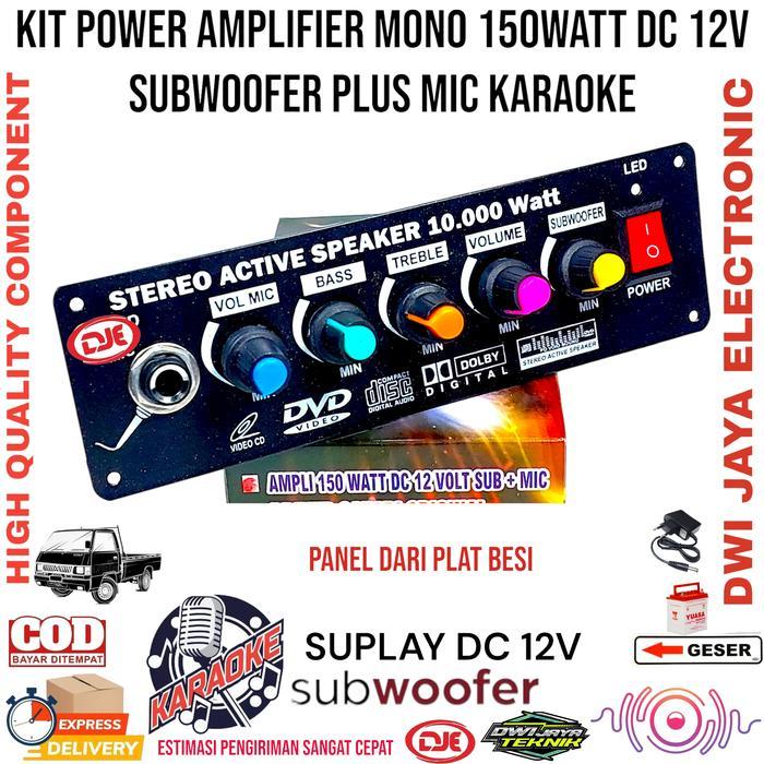 Kit Power Amplifier Mono 150WATT DC 12Volt Subwoofer Plus Mic Karaoke